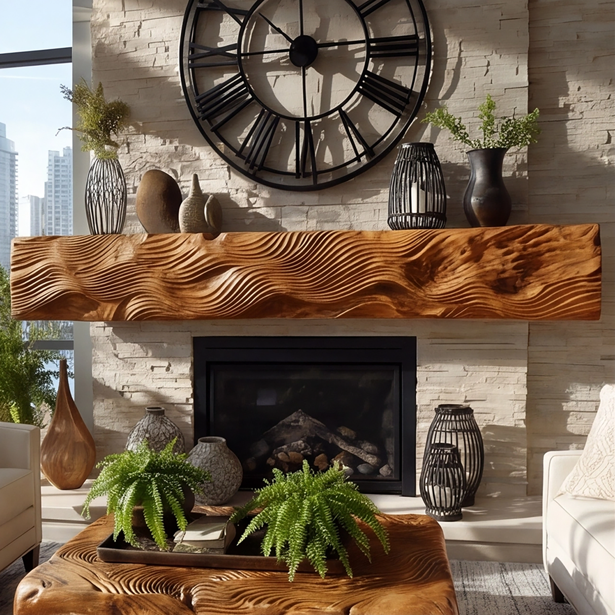 Valtreon Carved Solid Wood Fireplace Mantel Shelf - Timberustic Fireplace Mantel Shelf