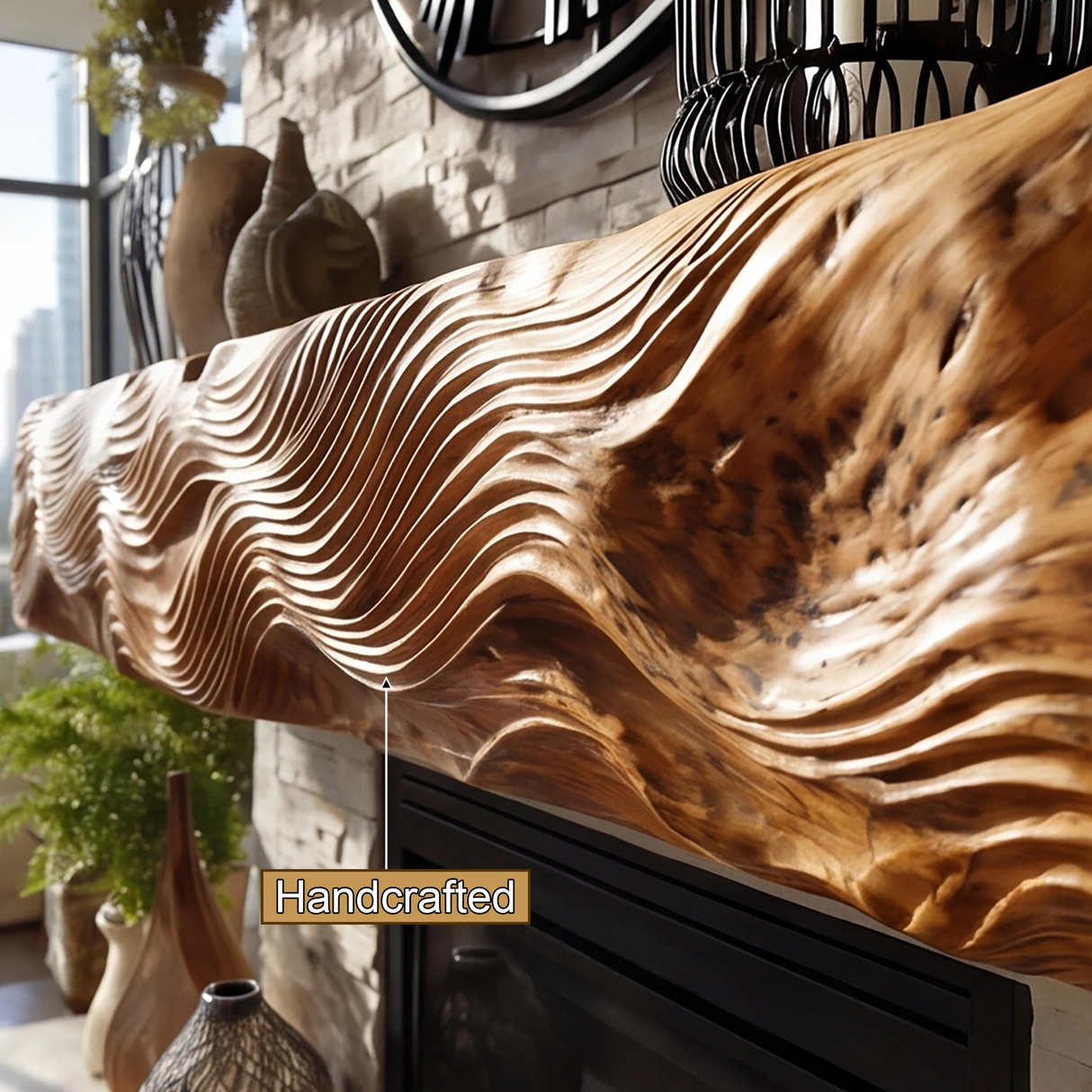 Valtreon Carved Solid Wood Fireplace Mantel Shelf - Timberustic Fireplace Mantel Shelf