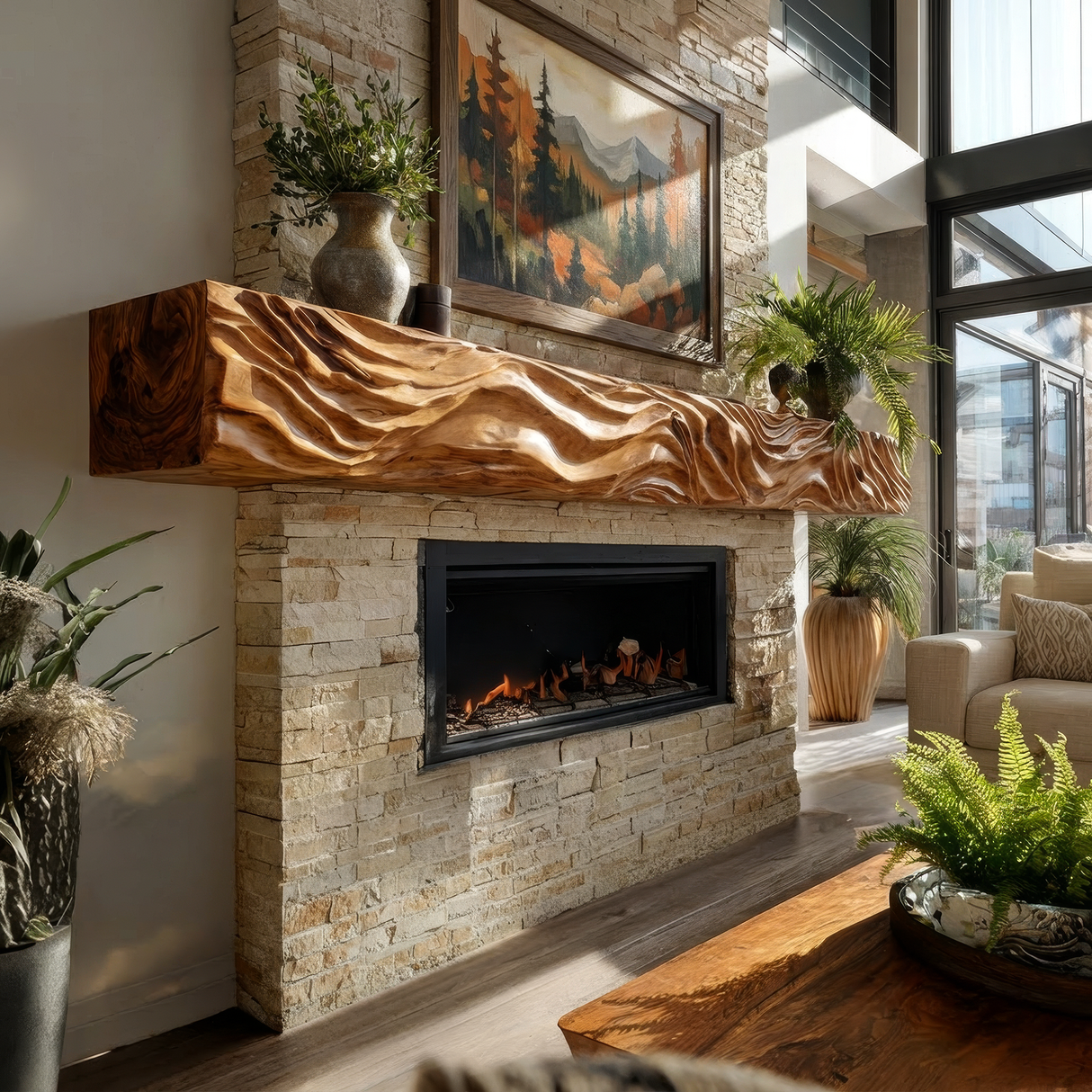 Valtrevia Sculpted Solid Wood Fireplace Mantel Shelf - Timberustic Fireplace Mantel Shelf