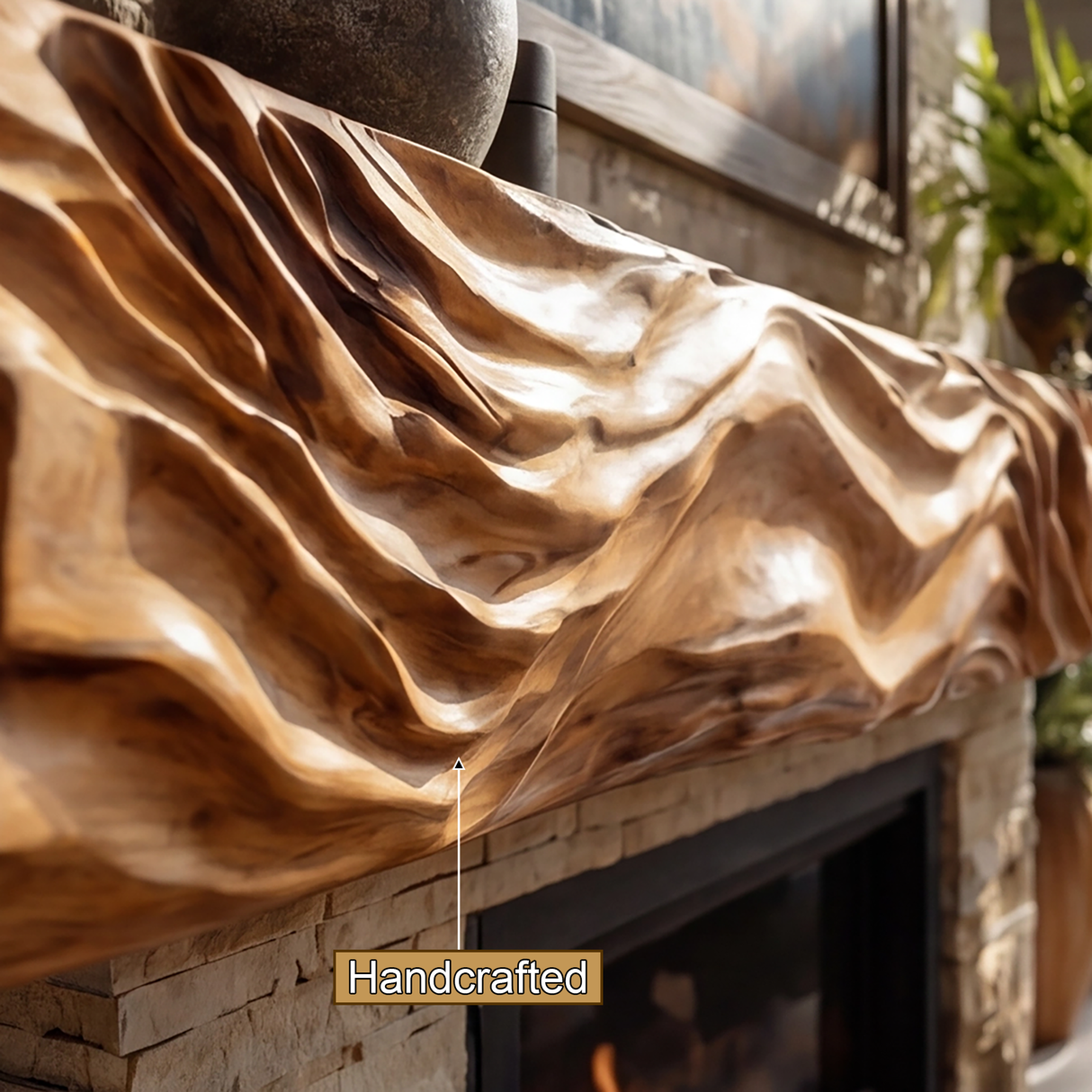 Valtrevia Sculpted Solid Wood Fireplace Mantel Shelf - Timberustic Fireplace Mantel Shelf