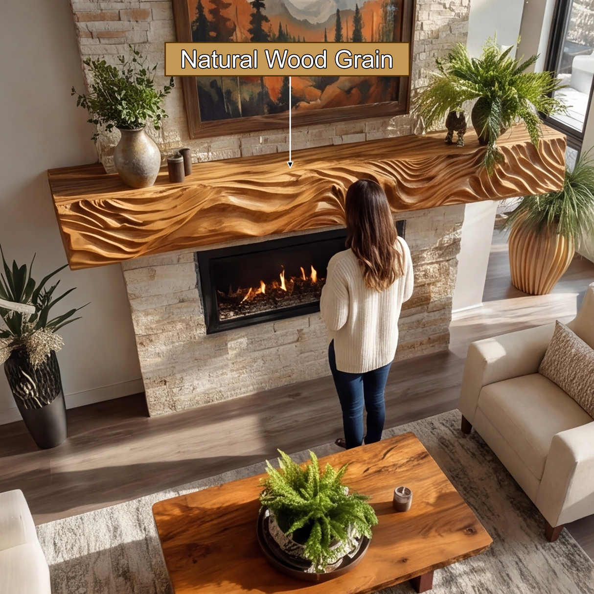 Valtrevia Sculpted Solid Wood Fireplace Mantel Shelf - Timberustic Fireplace Mantel Shelf