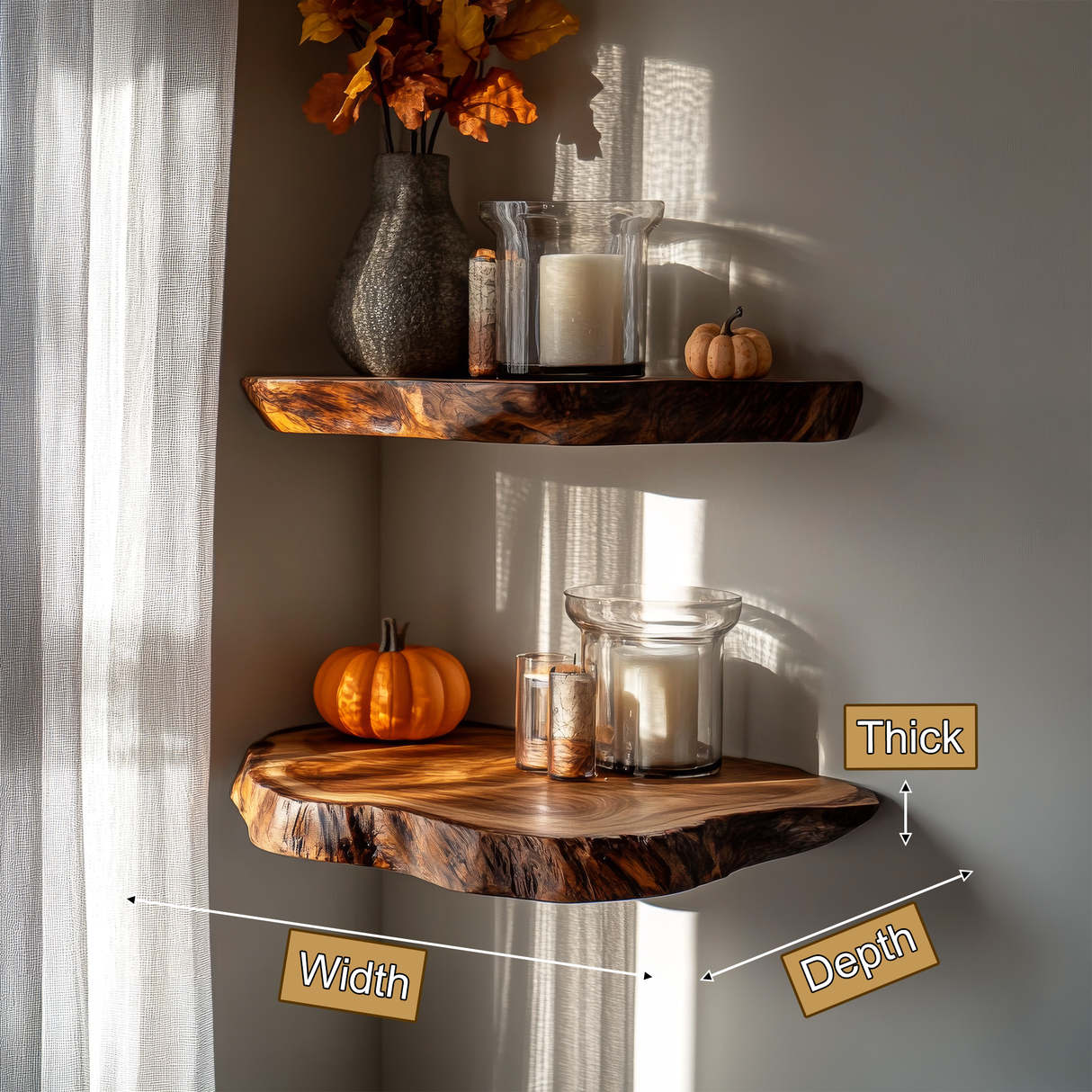 Vardell Live Edge Solid Wood Floating Shelf SPA638541 - Timberustic Floating Shelf
