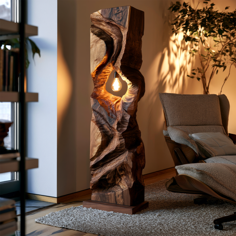 Varellis Sculpted Solid Wood Floor Lamp - Timberustic Floor Lamp