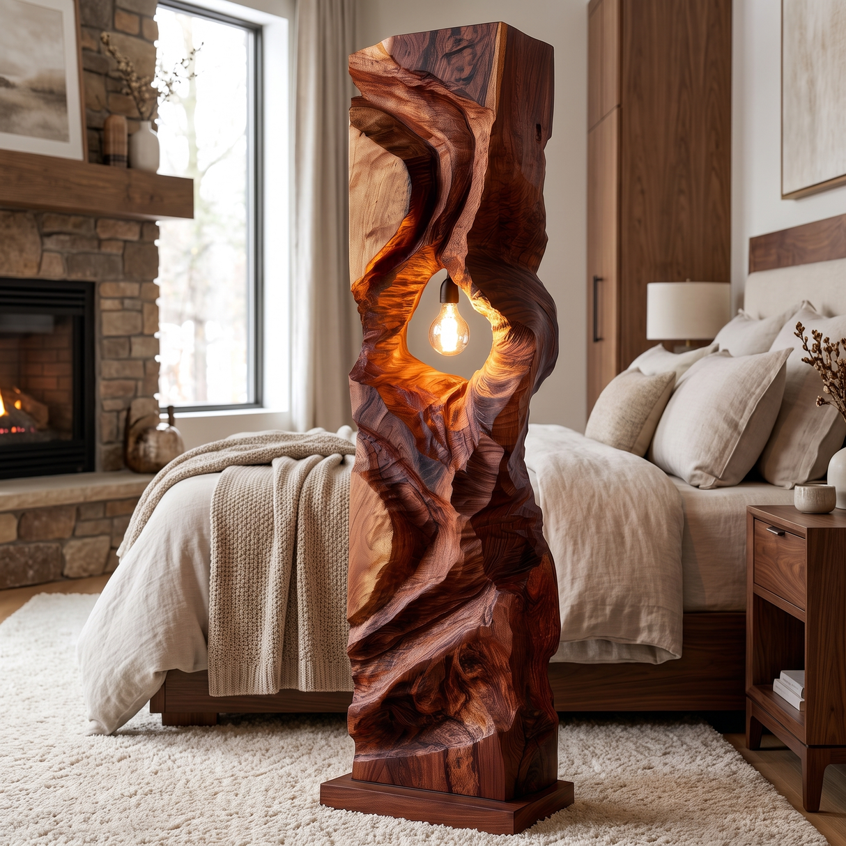 Varellis Sculpted Solid Wood Floor Lamp Mahogany - Timberustic Floor Lamp