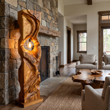 Varellis Sculpted Solid Wood Floor Lamp Teak - Timberustic Floor Lamp