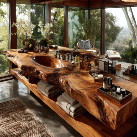 Varello Handcrafted Live Edge Solid Wood Floating Bathroom Vanity with Integrated Sink SPA430858 - Timberustic Floating Bathroom Vanity with Integrated Sink