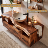 Vareon Live Edge Solid Wood Floating Bathroom Vanity with Drawers - Timberustic Floating Bathroom Vanity With Drawers