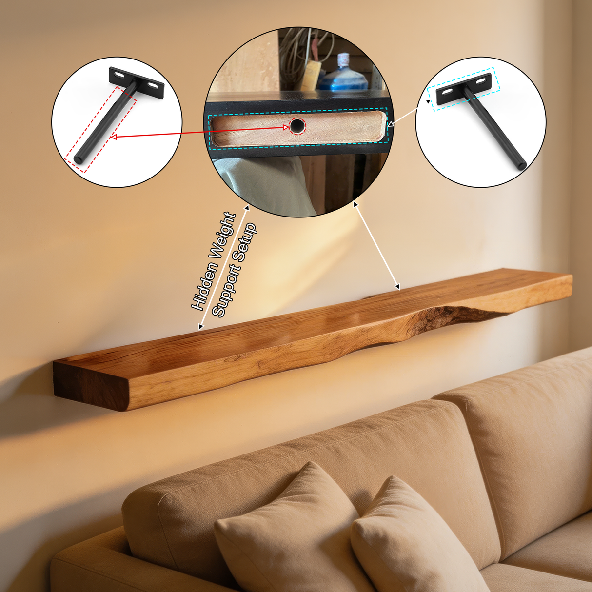 Vareon Live Edge Solid Wood Floating Shelf SPA941384 - Timberustic Floating Shelf