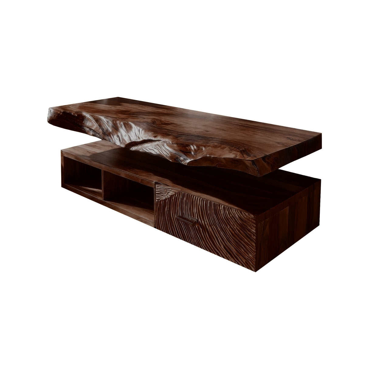 Varion Live Edge Solid Wood Floating Bathroom Vanity With Drawers Dark Walnut - Timberustic Floating Bathroom Vanity With Drawers