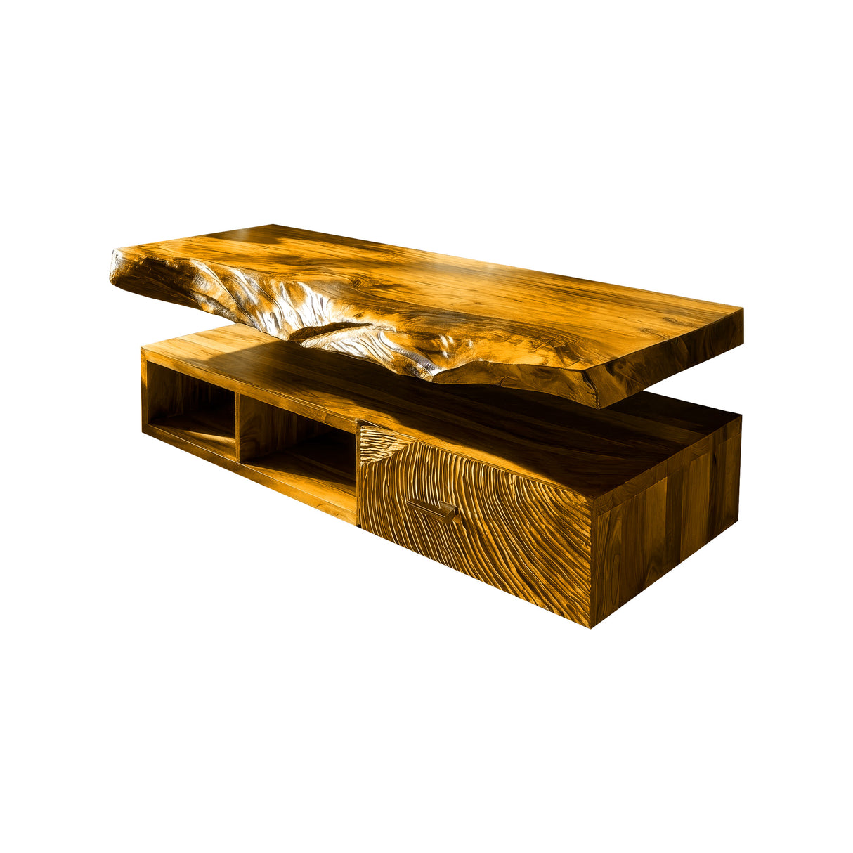 Varion Live Edge Solid Wood Floating Bathroom Vanity With Drawers Teak - Timberustic Floating Bathroom Vanity With Drawers