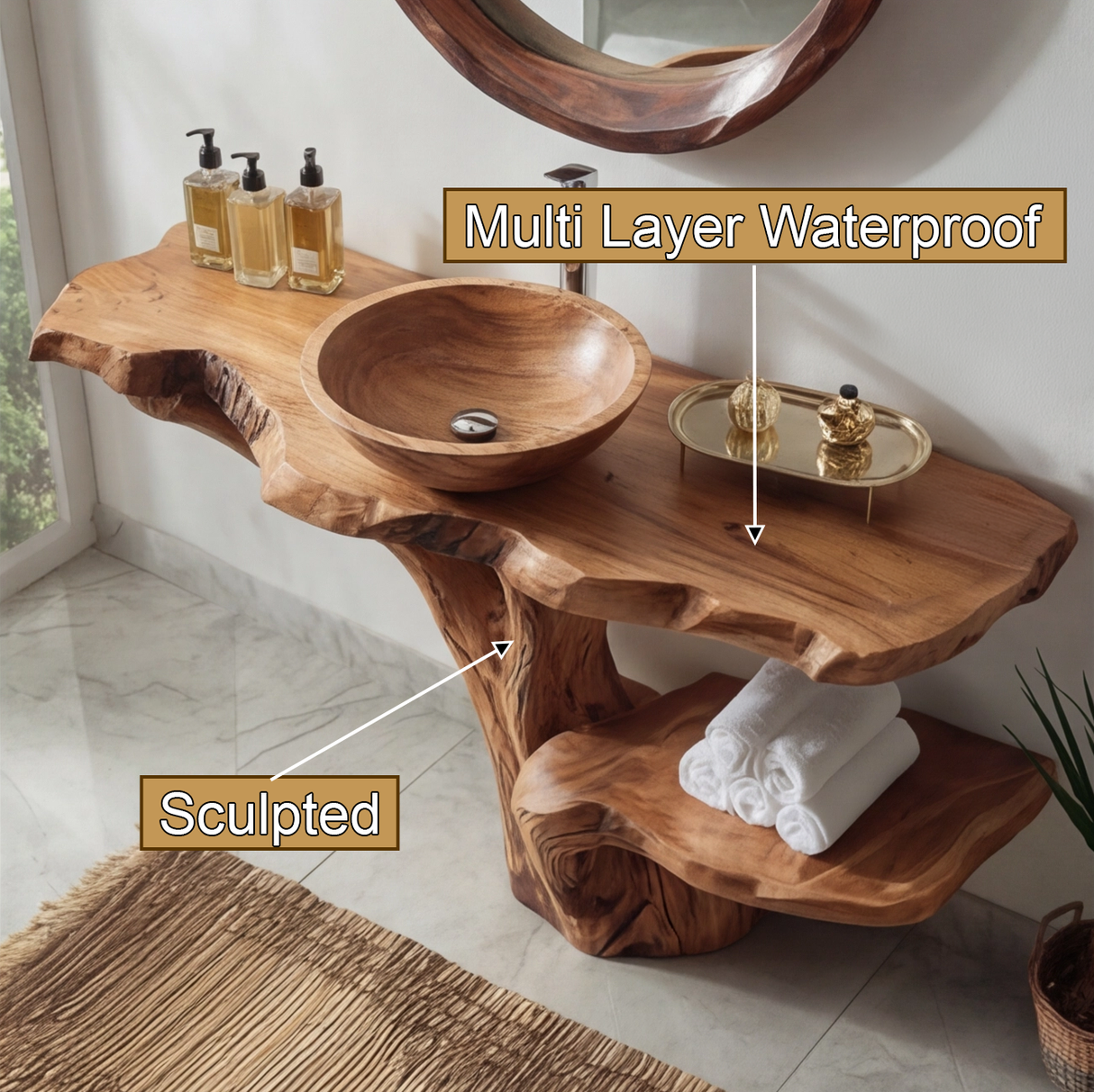 Velanor Sculpted Solid Wood Freestanding Bathroom Vanity with Shelves - Timberustic Freestanding Bathroom Vanity with Shelves