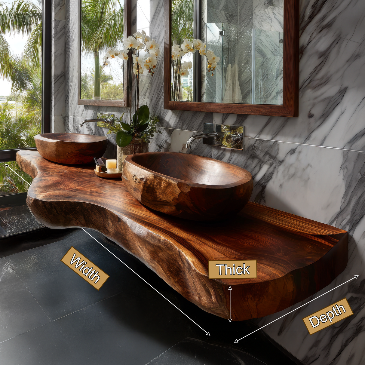 Velcanto Live Edge Solid Wood Floating Bathroom Vanity SPA349352 - Timberustic Floating Bathroom Vanity
