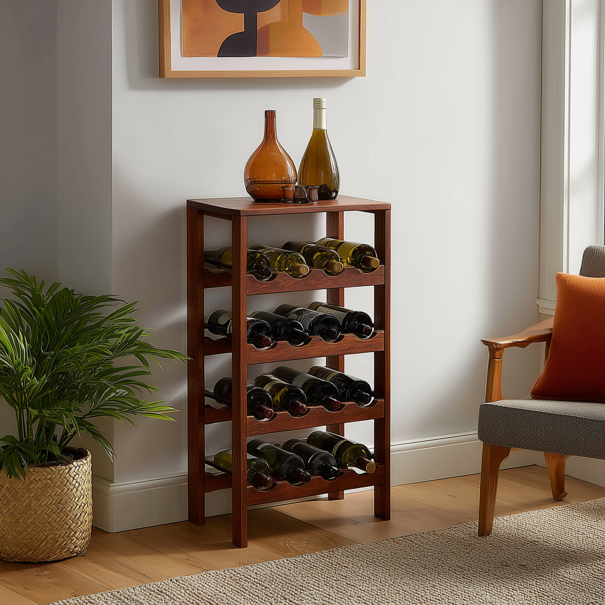 Velin Tier Solid Wood Wine Rack Cabinet