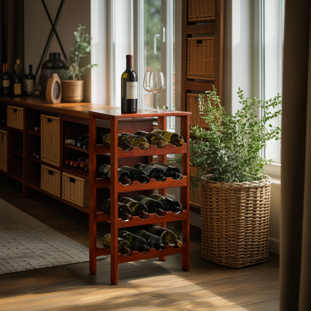 Velin Tier Solid Wood Wine Rack Cabinet