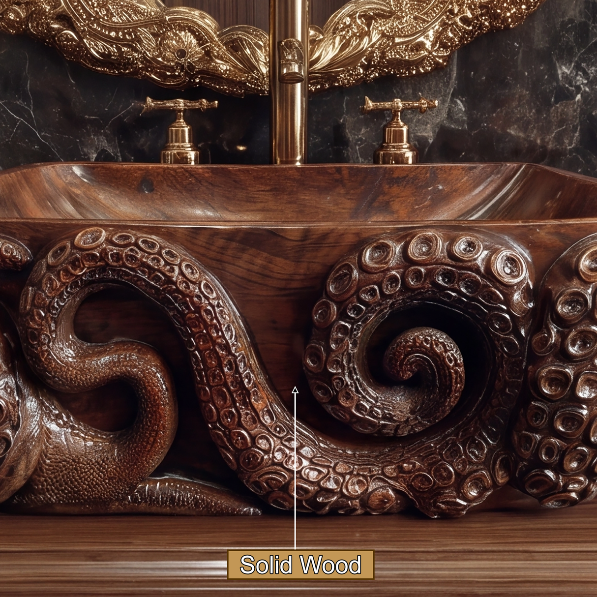 Velkris Octopus Form Handcarved Solid Wood Vessel Sink - Timberustic Vessel Sinks