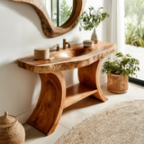 Velmior Sculpted Solid Wood Freestanding Bathroom Vanity with Integrated Sink and Open Storage - Timberustic Freestanding Bathroom Vanity with Integrated Sink and Open Storage
