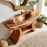 Velmior Sculpted Solid Wood Freestanding Bathroom Vanity with Integrated Sink and Open Storage - Timberustic Freestanding Bathroom Vanity with Integrated Sink and Open Storage