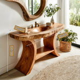 Velmior Sculpted Solid Wood Freestanding Bathroom Vanity with Integrated Sink and Open Storage - Timberustic Freestanding Bathroom Vanity with Integrated Sink and Open Storage