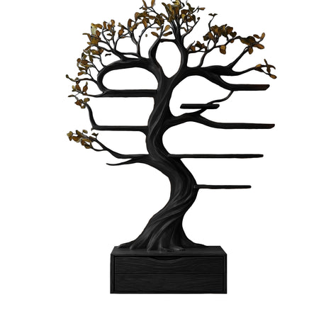 Velmirath Sculpted Solid Wood Tree Bookshelf with Drawers Black - Timberustic Tree Bookshelf