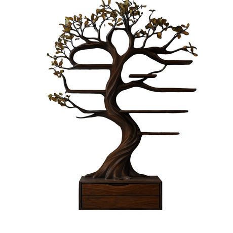 Velmirath Sculpted Solid Wood Tree Bookshelf with Drawers Dark Walnut - Timberustic Tree Bookshelf