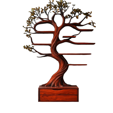 Velmirath Sculpted Solid Wood Tree Bookshelf with Drawers Mahogany - Timberustic Tree Bookshelf