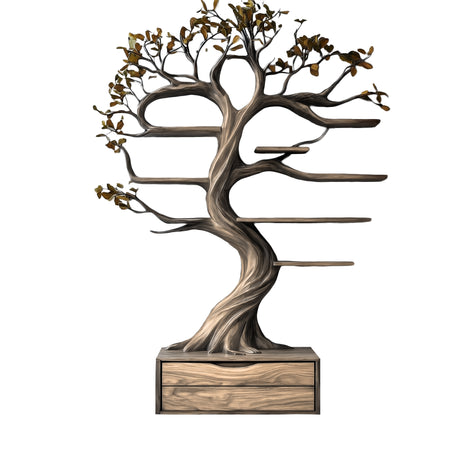 Velmirath Sculpted Solid Wood Tree Bookshelf with Drawers Natural Oak - Timberustic Tree Bookshelf