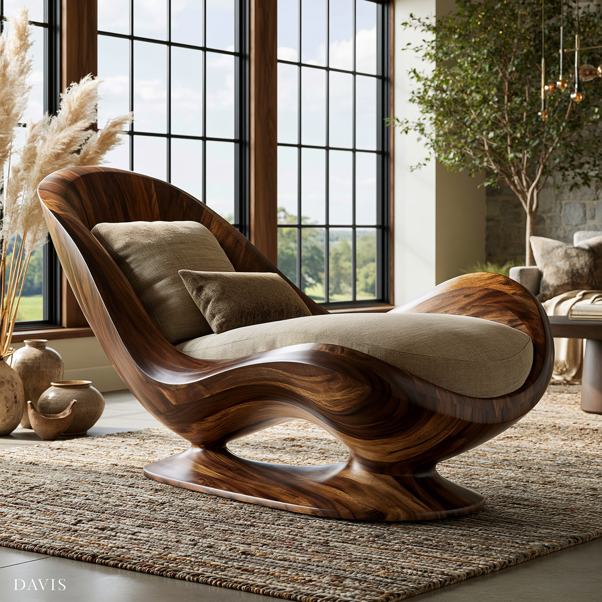 Velmora Handcrafted Sculpted Solid Wood Chaise Lounge