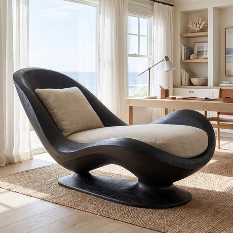 Velmora Handcrafted Sculpted Solid Wood Chaise Lounge Black - Timberustic Chaise Lounge