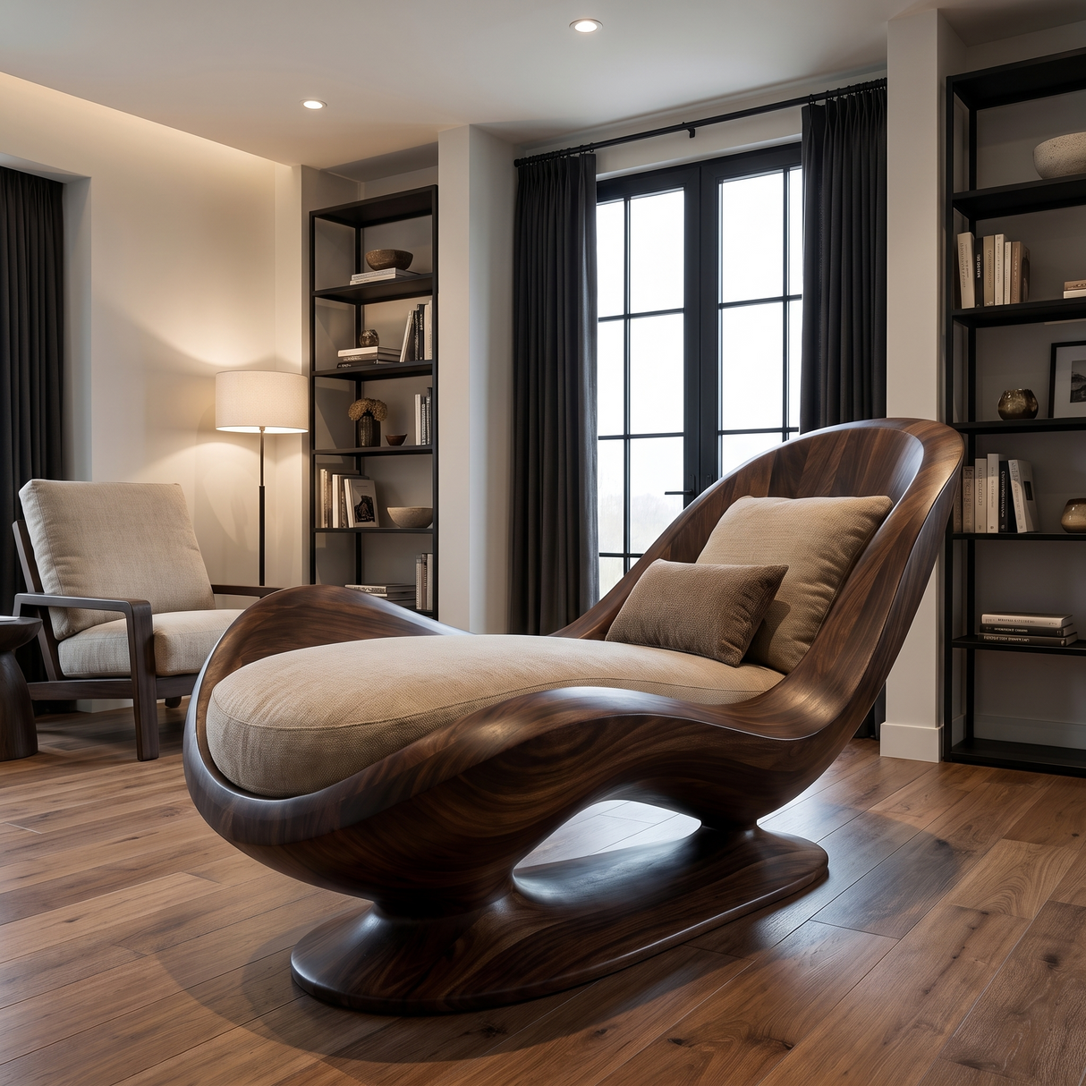 Velmora Handcrafted Sculpted Solid Wood Chaise Lounge