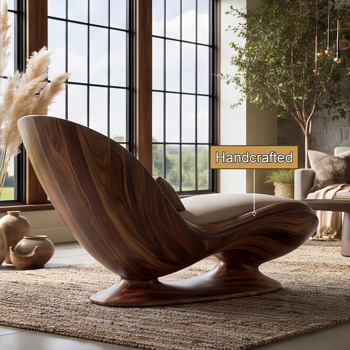 Velmora Handcrafted Sculpted Solid Wood Chaise Lounge
