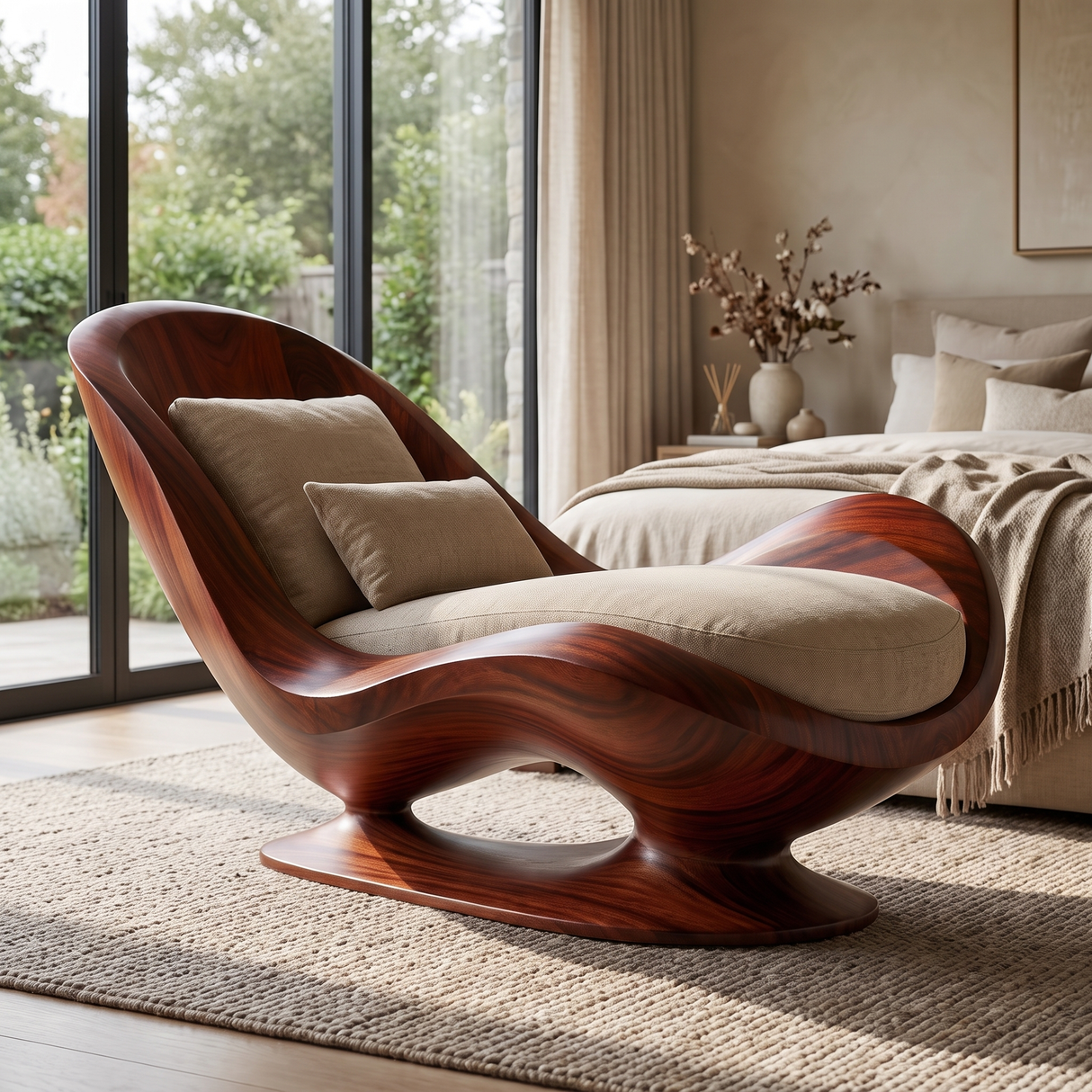 Velmora Handcrafted Sculpted Solid Wood Chaise Lounge