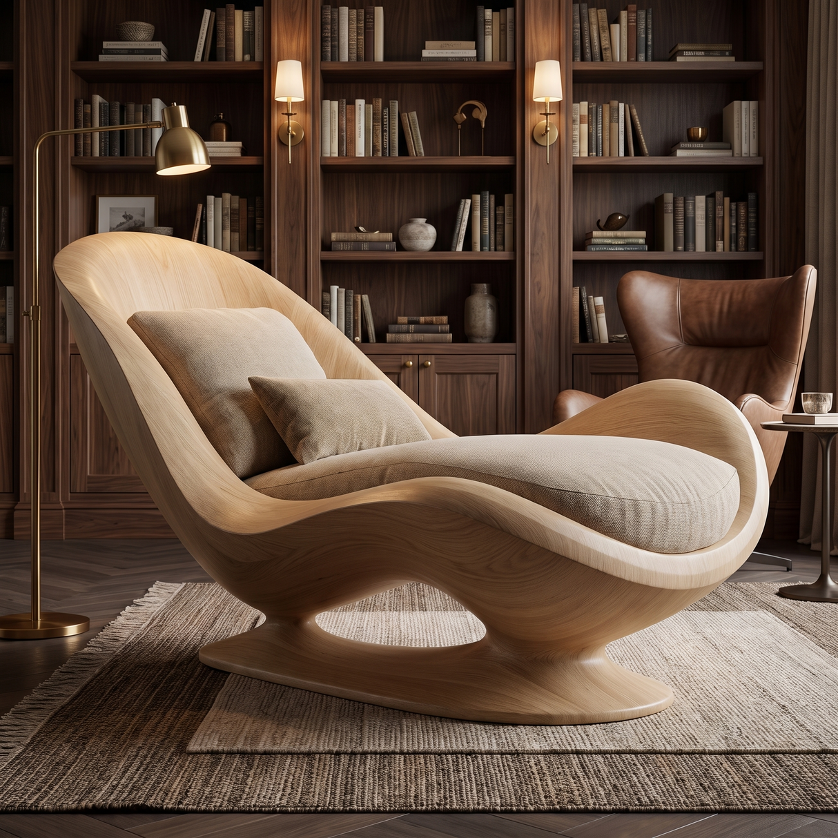 Velmora Handcrafted Sculpted Solid Wood Chaise Lounge
