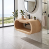 Velmora Handcrafted Sculpted Solid Wood Floating Bathroom Vanity with Open Storage