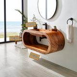 Velmora Handcrafted Sculpted Solid Wood Floating Bathroom Vanity with Open Storage