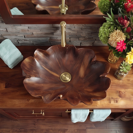 Velmora Handcrafted Solid Wood Flower Vessel Sink - Timberustic Vessel Sinks