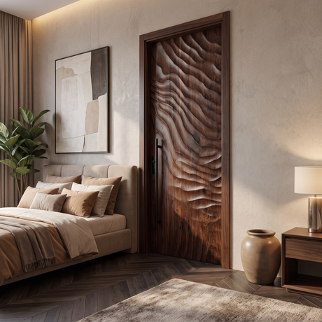 Velmora Handcrafted Solid Wood Organic Relief Single Door Dark Walnut - Timberustic Door