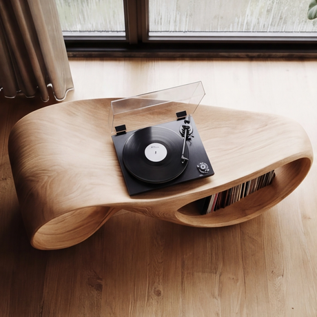 Velmora Handcrafted Solid Wood Record Player Stand - Timberustic Record Player Stand With Storage