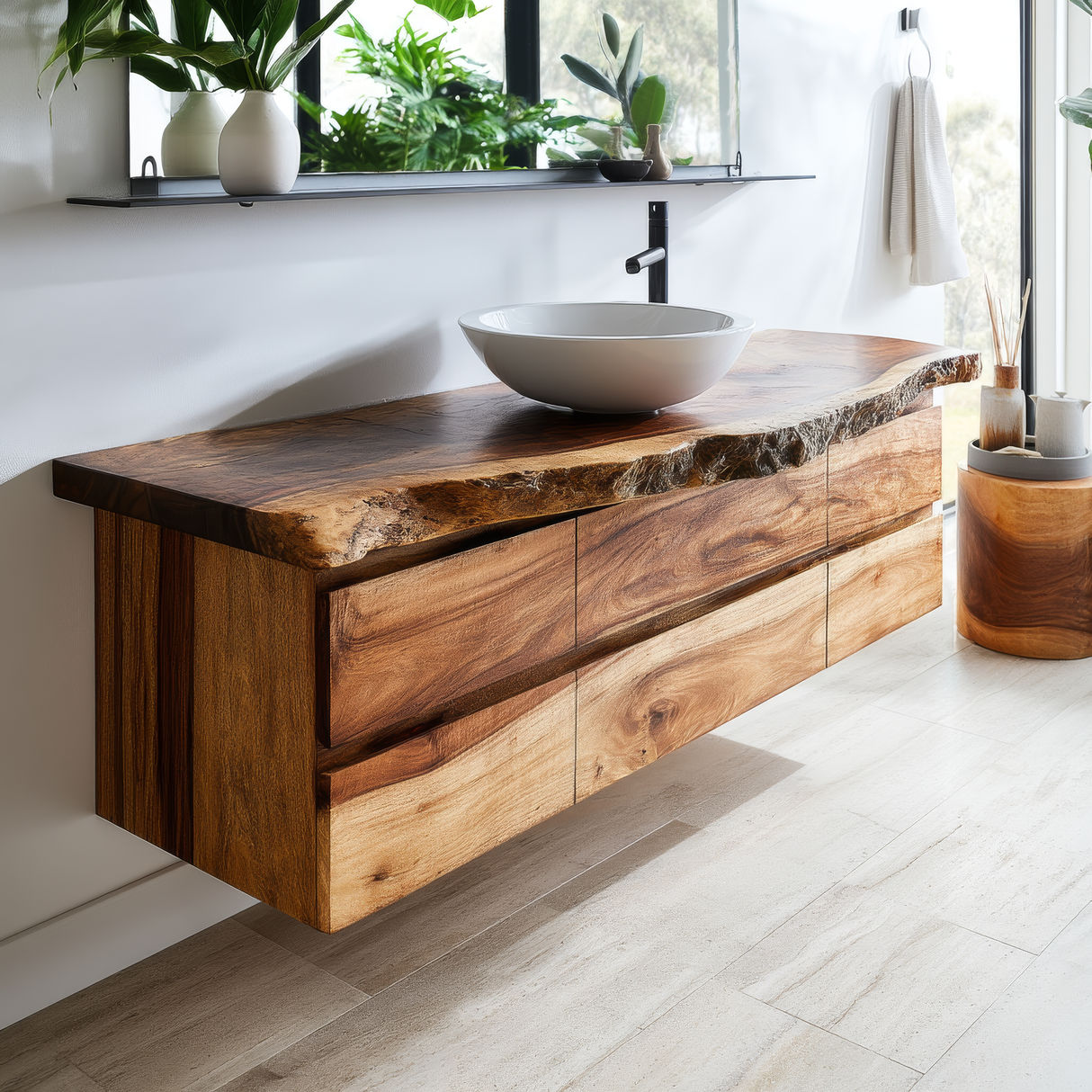 Velmora Live Edge Solid Wood Floating Bathroom Vanity with Drawers - Timberustic Floating Bathroom Vanity With Drawers