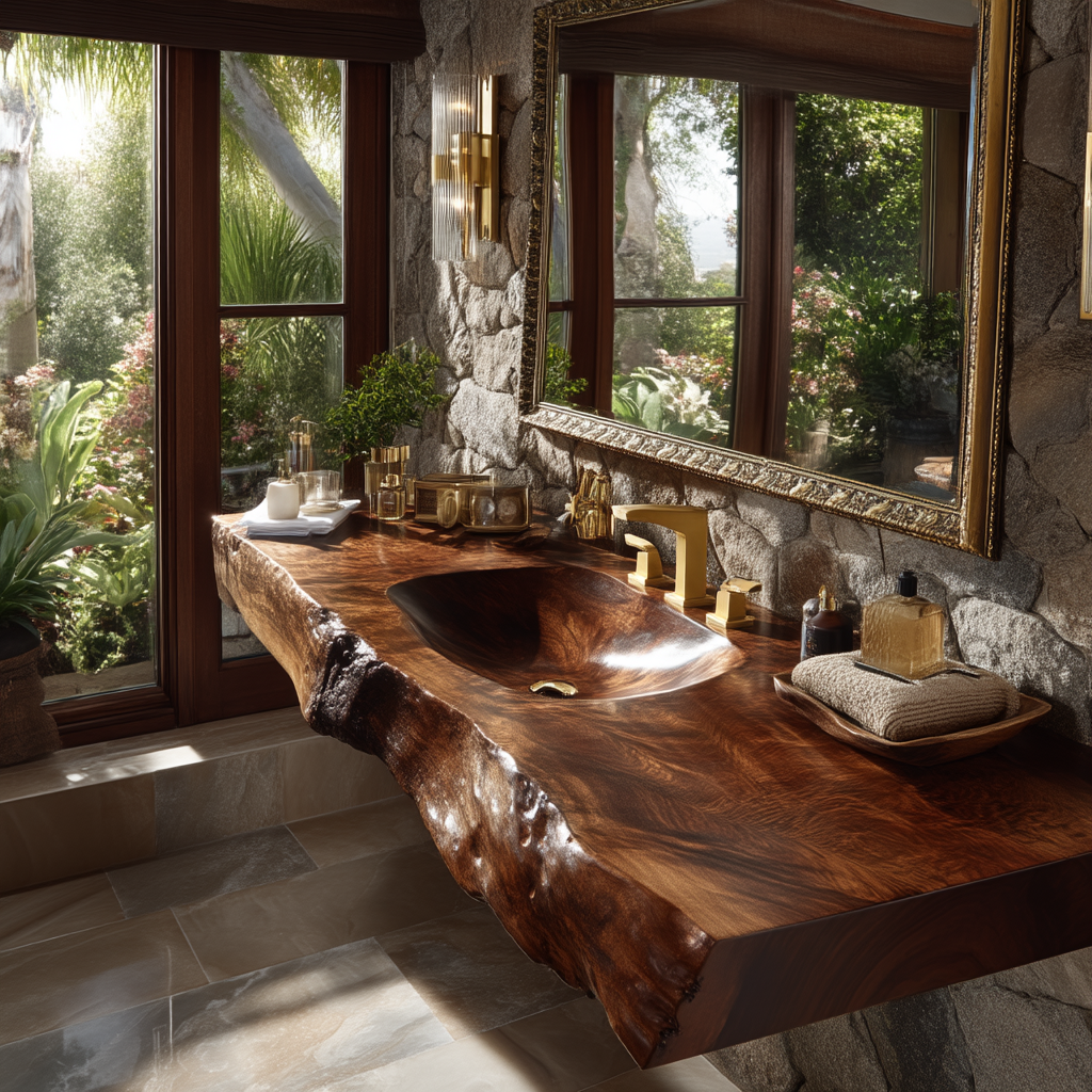 Velmora Live Edge Solid Wood Floating Bathroom Vanity with Integrated Sink SPA555232 - Timberustic Floating Bathroom Vanity with Integrated Sink