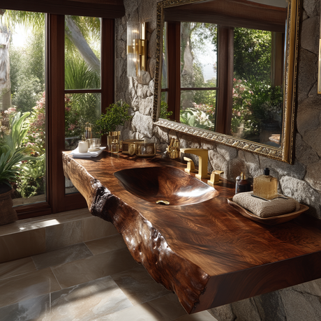 Velmora Live Edge Solid Wood Floating Bathroom Vanity with Integrated Sink SPA555232 - Timberustic Floating Bathroom Vanity with Integrated Sink