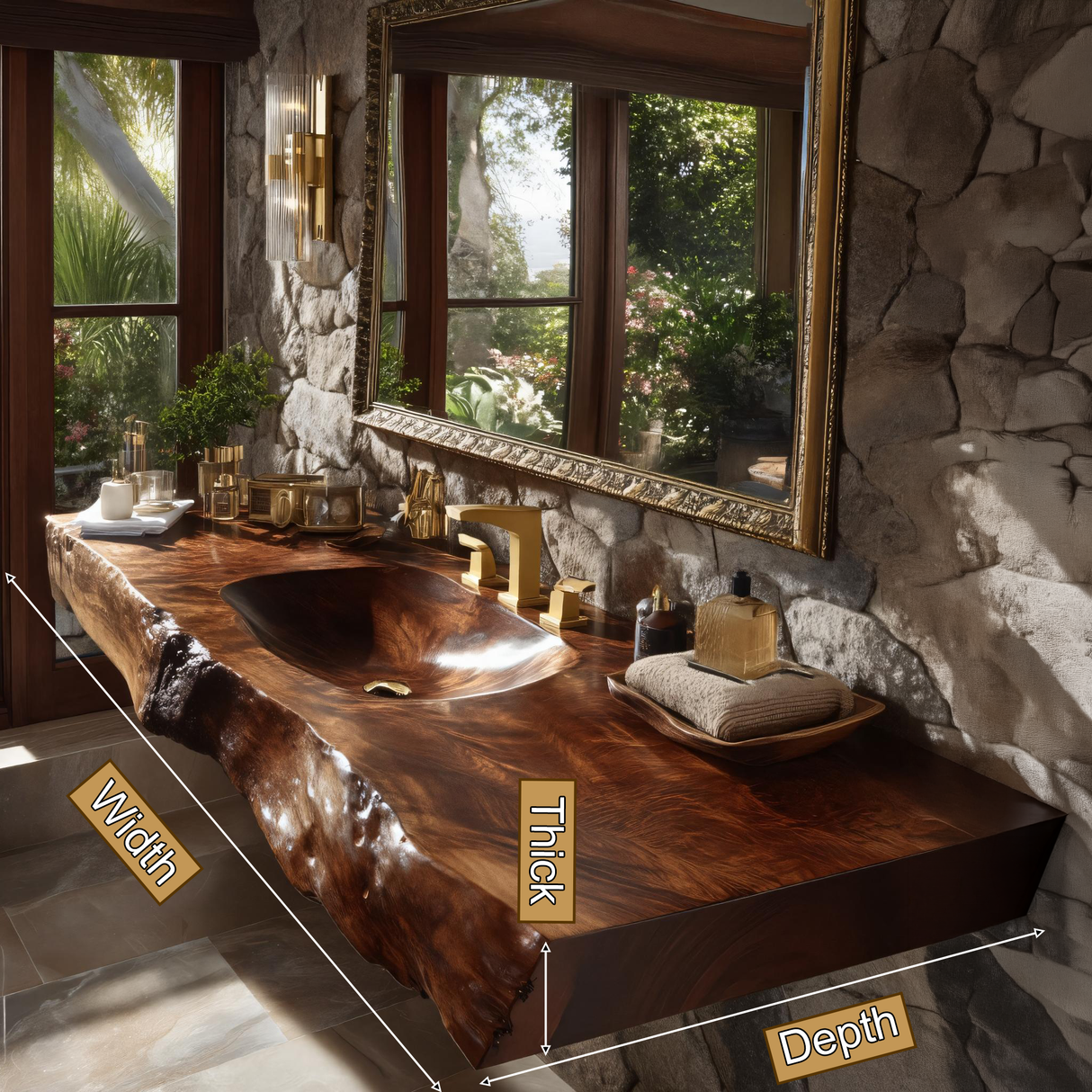 Velmora Live Edge Solid Wood Floating Bathroom Vanity with Integrated Sink SPA555232 - Timberustic Floating Bathroom Vanity with Integrated Sink