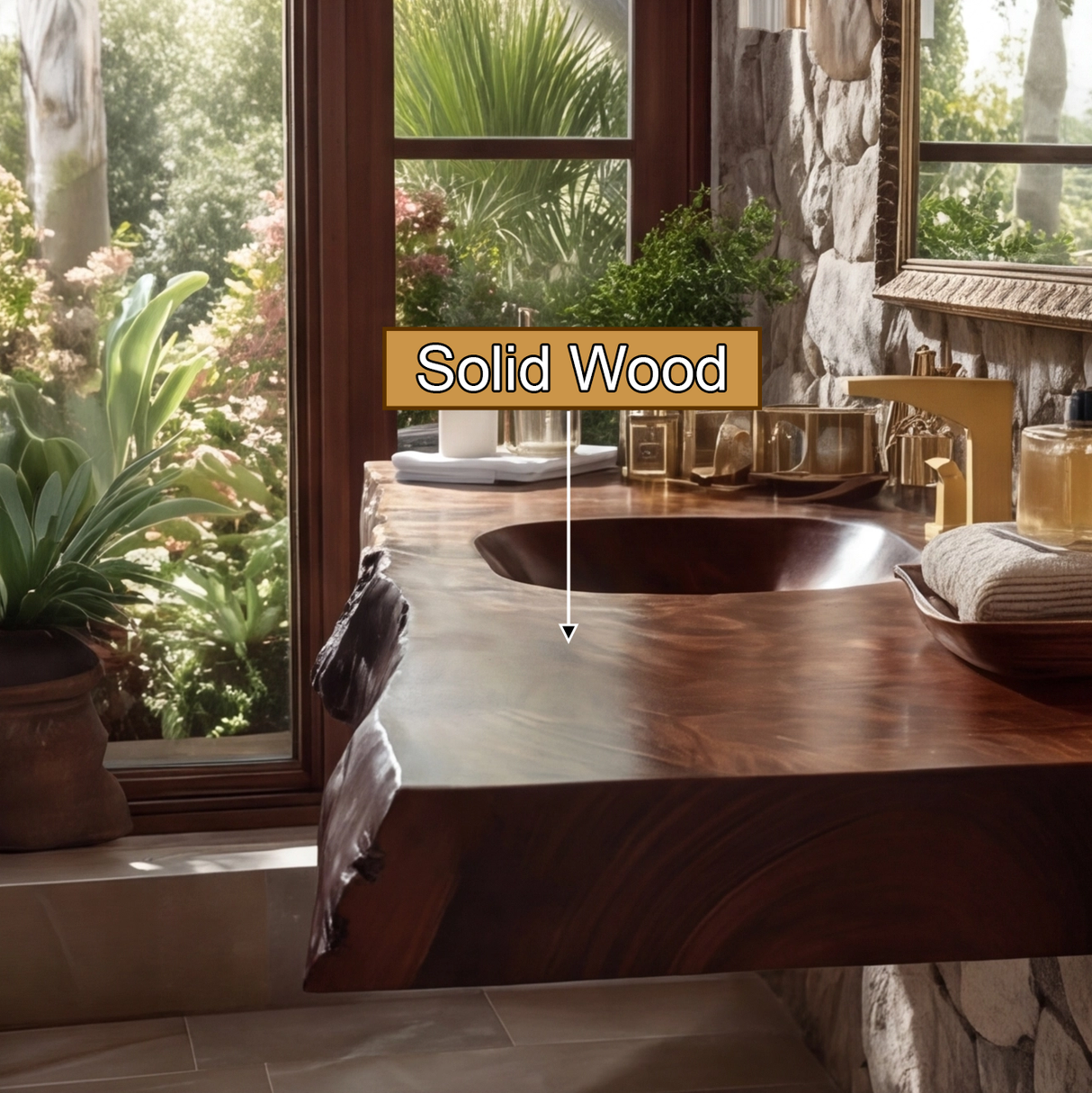 Velmora Live Edge Solid Wood Floating Bathroom Vanity with Integrated Sink SPA555232 - Timberustic Floating Bathroom Vanity with Integrated Sink