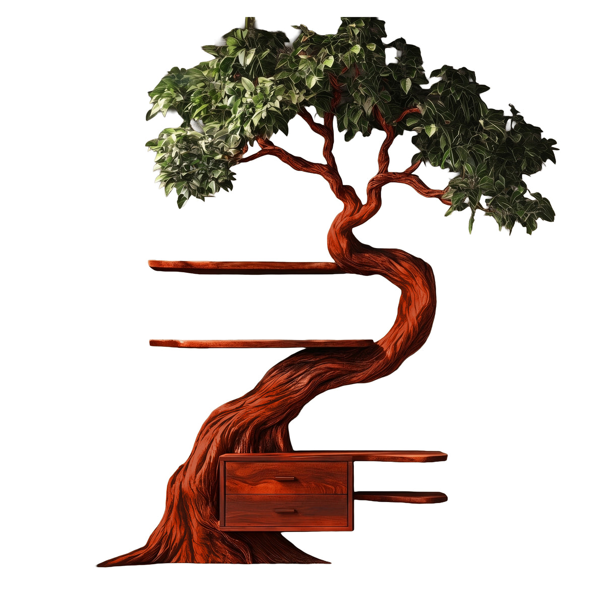 Velmora Organic Modern Tree Bookshelf with Drawers Mahogany - Timberustic Tree Bookshelf