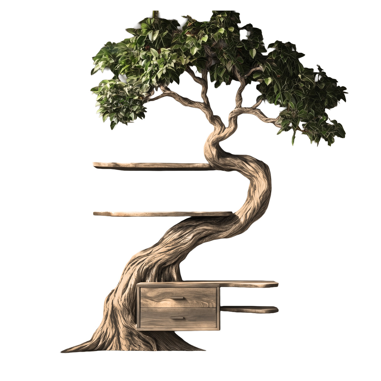 Velmora Organic Modern Tree Bookshelf with Drawers Natural Oak - Timberustic Tree Bookshelf