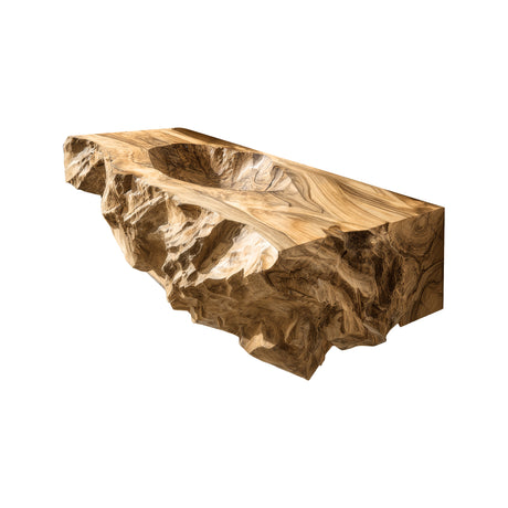 Velmora Raw Carved Solid Wood Floating Bathroom Vanity with Integrated Sink Natural Oak - Timberustic Floating Bathroom Vanity with Integrated Sink