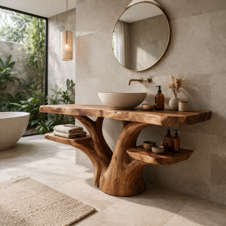 Velmora Rootform Solid Wood Freestanding Bathroom Vanity with Shelves - Timberustic Freestanding Bathroom Vanity with Shelves