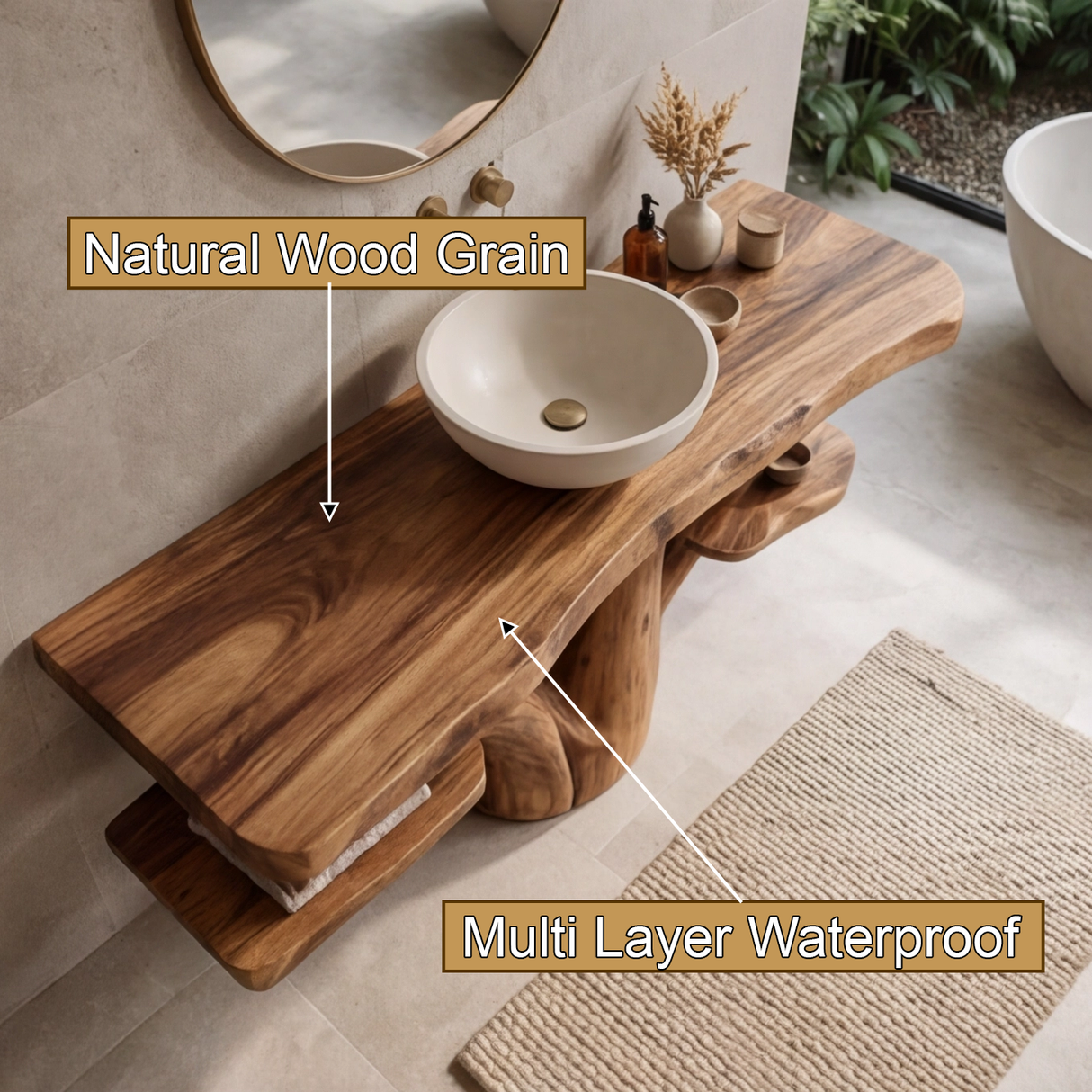 Velmora Rootform Solid Wood Freestanding Bathroom Vanity with Shelves - Timberustic Freestanding Bathroom Vanity with Shelves