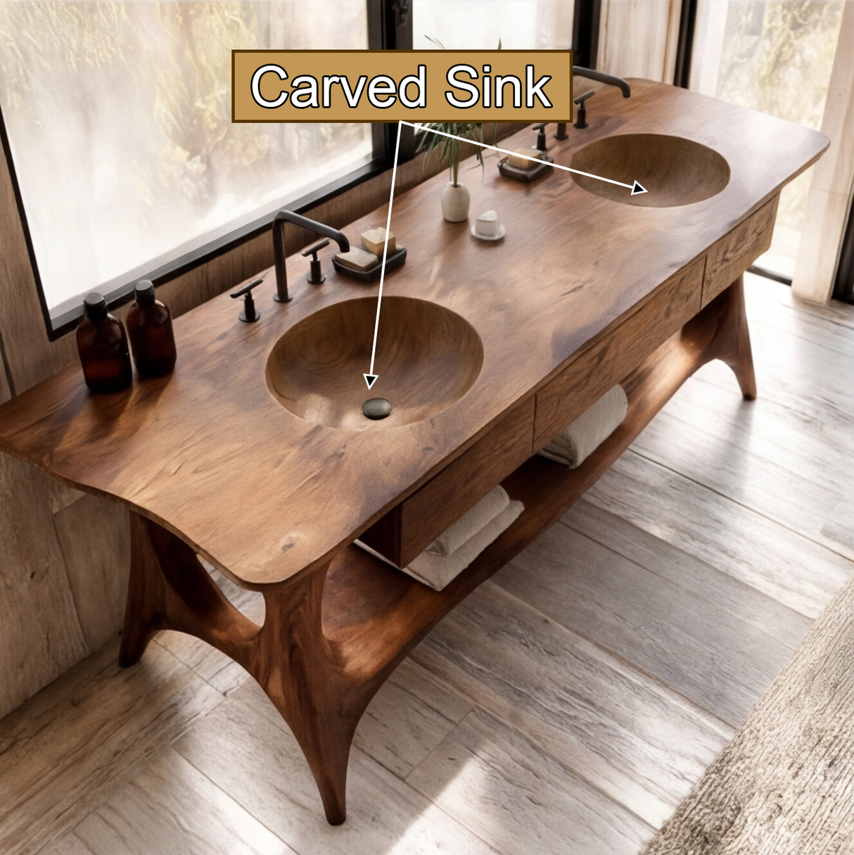 Velmora Sculpted Solid Wood Freestanding Bathroom Vanity with Drawers - Timberustic Freestanding Bathroom Vanity with Drawers