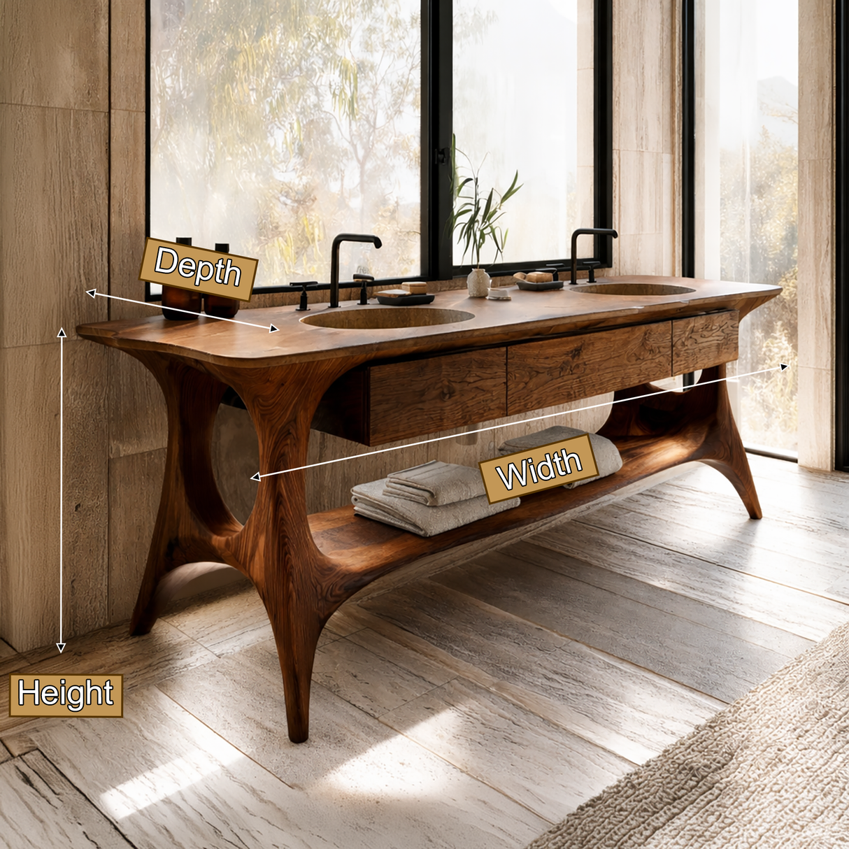 Velmora Sculpted Solid Wood Freestanding Bathroom Vanity with Drawers - Timberustic Freestanding Bathroom Vanity with Drawers