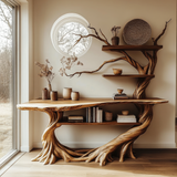 Velmora Sculpted Solid Wood Console Table with Shelves - Timberustic Console Table with Shelves